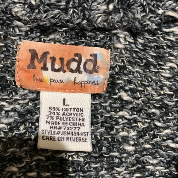 Mudd Sweater Cardigan L Black White Sequin Stretchy Front Buttons Pockets Cotton - Picture 11 of 16